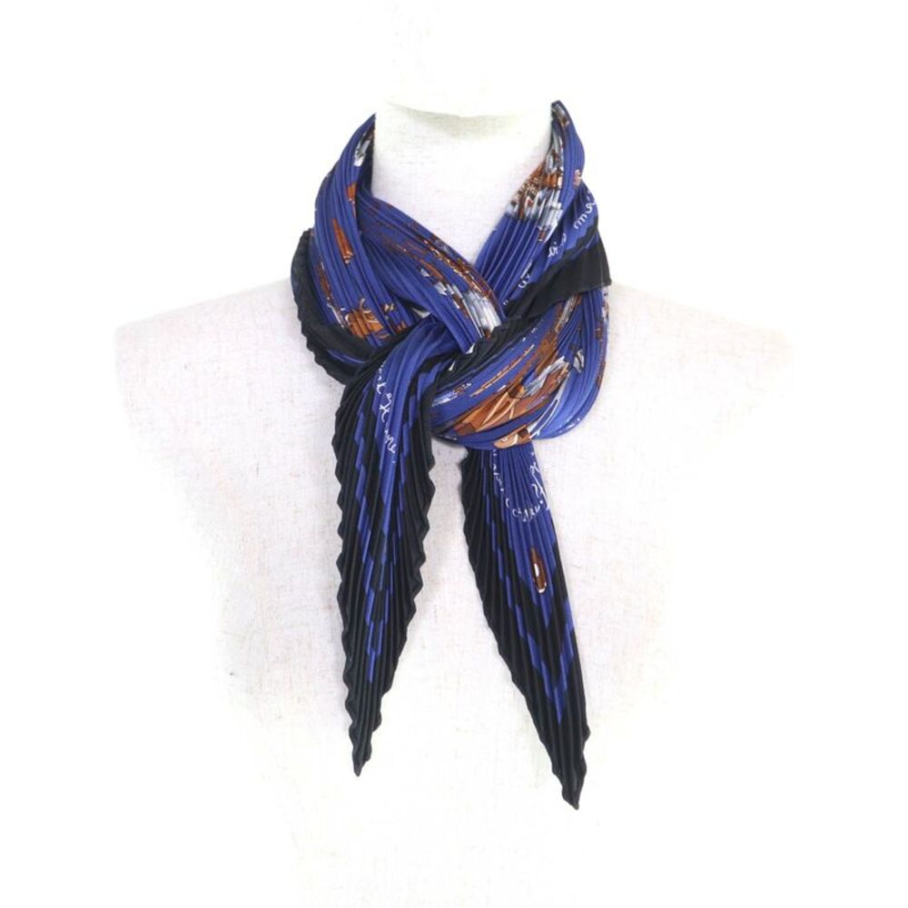 Hermès Blue Rocking Horse Silk Pleated Scarf - Picture 5 of 7